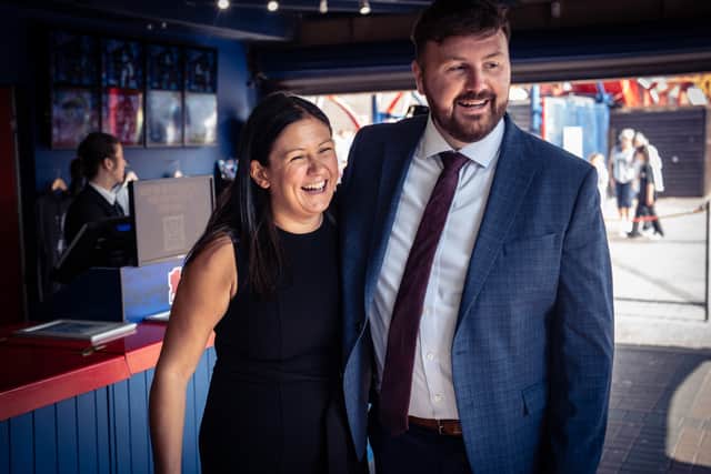 Lisa Nandy and Chris Webb in Blackpool, which she chose as her first official visit as Culture Secretary