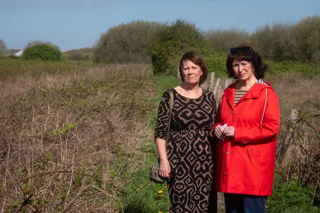 Joanne Gardner and Karen Henshaw on land off Queensway where a £28m retail development has been proposed