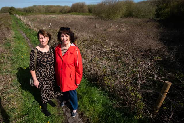 Fylde councillors Joanne Gardner and Karen Henshaw on land off Queensway where a £28m retail development has been proposed