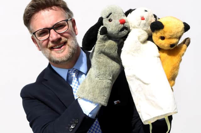 TV auctioneer Charles Hanson had his hands full with three of the most famous glove puppets in the world, owned by the legendary puppeteer Harry Corbett. They have been consigned for sale by his son Dave Corbett