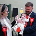 Blackpool South MP Chris Webb with his wife and son after winning the Blackpool South parliamentary seat with the third biggest swing from the Conservatives to Labour at a by-election since the Second World War.