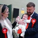 Blackpool South MP Chris Webb with his wife and son after winning the Blackpool South parliamentary seat with the third biggest swing from the Conservatives to Labour at a by-election since the Second World War.