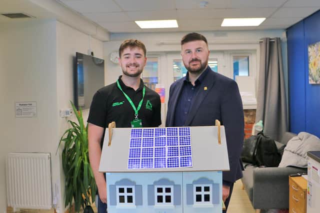 Groundwork Green Doctor Trainee Luke Hollowell, with Blackpool South MP Chris Webb at Blackpool Eco Hub