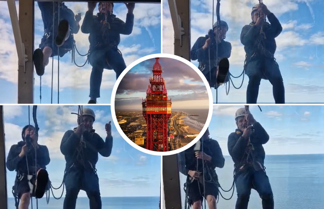BBC Radio Lancashire's Graham Liver abseils off Blackpool Tower to help ...