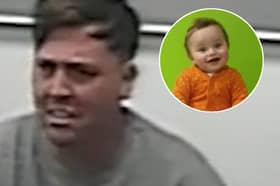 Jamie Varley being quizzed by detectives following the death of 13-month-old Preston Davey inset.