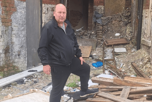 Hotelier Steve Savage outside the eyesore building on the corner of Central Drive and Havelock Street in Blackpool