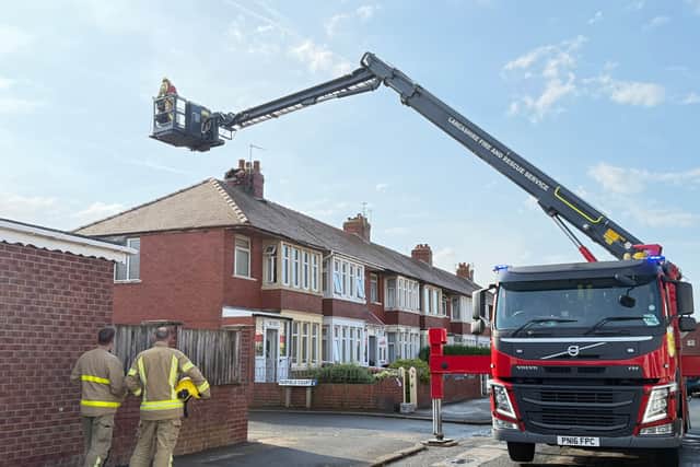 Lancashire Fire and Rescue are currently on the scene after a direct lightning strike to a property in Fleetwood caused damaged to a chimney.