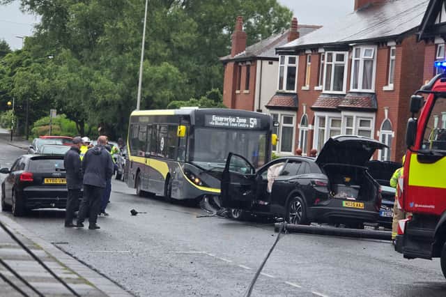 Emergency crews were called to a collision between a bus and a car in Grange Road, Layton