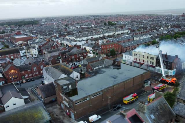Drone shot captures extent of huge fire in Lord Street, Fleetwood from the sky
