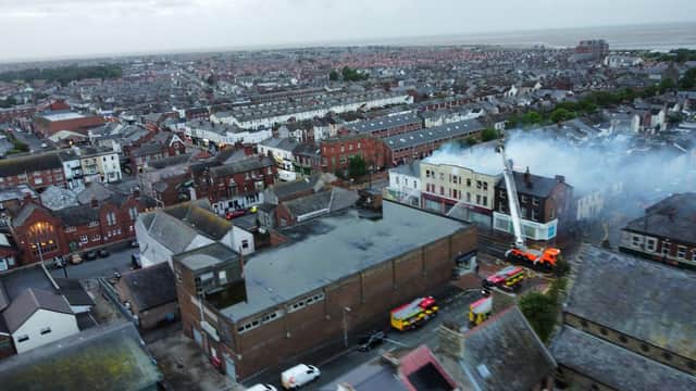 Drone shot captures extent of huge fire in Lord Street, Fleetwood from the sky