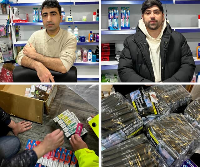 St Annes shop owner Keyvan Manouchehri, 31, (top left) has been jailed after Trading Standards officers uncovered an illegal tobacco and vape operation worth £74,000 at Euro Mini Market at 150 St Albans Road. Co-defendant Kawan Poormand, 30, received a 12-month community order, including 160 hours of unpaid work and an electronically monitored curfew (top right)