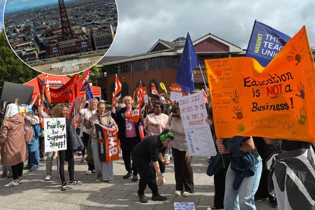 Hundreds of school workers are expected to march through Blackpool town centre
