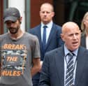 Birth dad Gary Nolan stands on the steps in front of Preston Crown Court with DCI Andy Fallows after the sentencing of Jamie Varley and John Fazakerley. Credit: Lucinda Herbert