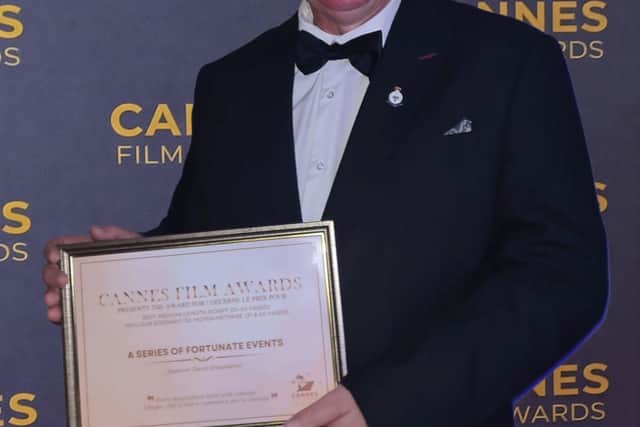 Spencer Shackleton celebrates his Cannes award