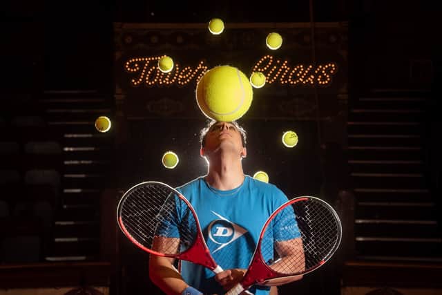 Tennis racket juggler Glenn Folco at the Blackpool Tower Circus
