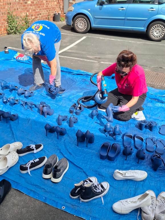 Fylde Coast Women’s Aid (FCWA) has painted 150 pairs of shoes in the colour blue, which will take centre stage in Blackpool’s St John’s Square next week, representing the number of domestic abuse victims in the UK who are feared to have been driven to suicide by their partners.