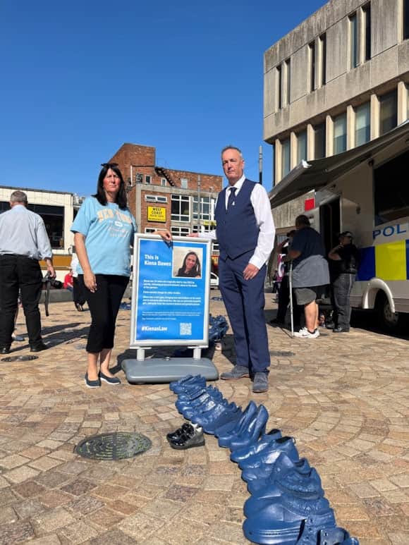 Keira's mum Angela Dawes with Lancashire Police and Crime Commissioner Clive Grunshaw at the Blue Shoes event