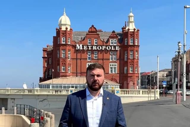 Blackpool South MP Chris Webb outside the Metropole Hotel which no longer houses asylum seekers