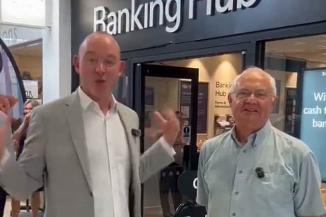 Andrew Snowden at the hub with Cllr Roger Berry.