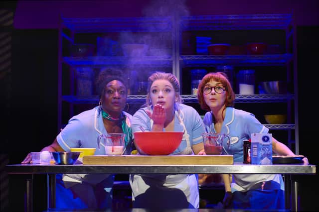 Sandra Marvin (Becky), Carrie Hope Fletcher (Jenna) and Evelyn Hoskins (Dawn) in Waitress
