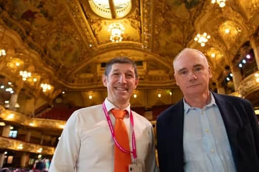 Andy Charles, Blackpool Pride of Place Director with John Fallon, Blackpool Pride of Place Chair – Former CEO of Pearson plc at Blackpool Tower Ballroom for the launch of the fourth edition of the Blackpool Town Prospectus in 2024