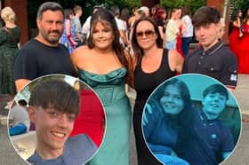 Joey Gregory (right) with his family and with his sister Mia (right inset)