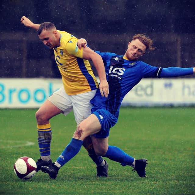 Ben Hudson in action for Lancaster City, where he played as a defender for more than 10 years