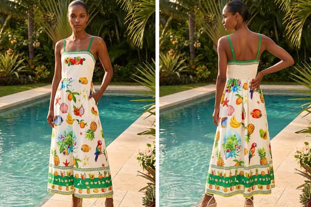 Roman's Fruit Print Strappy Midi Dress puts a stylish spin on one of this summer's biggest fashion trends