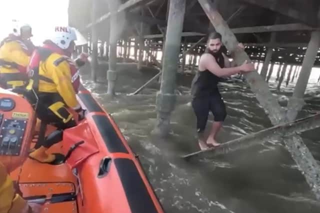 A mother has recalled the moment she feared her 10-year-old son had drowned after watching his head disappear beneath the waves during a terrifying incident off the coast of Blackpool.