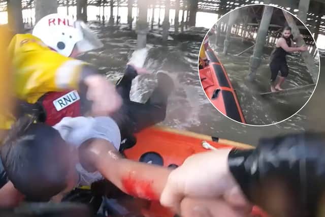 A mother has recalled the moment she feared her 10-year-old son had drowned after watching his head disappear beneath the waves during a terrifying incident off the coast of Blackpool.