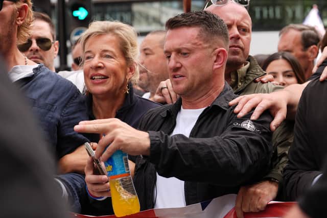 Katie Hopkins and Tommy Robinson take part in the Tommy Robinson-led Unite the Kingdom march and rally (Lucy North/PA)