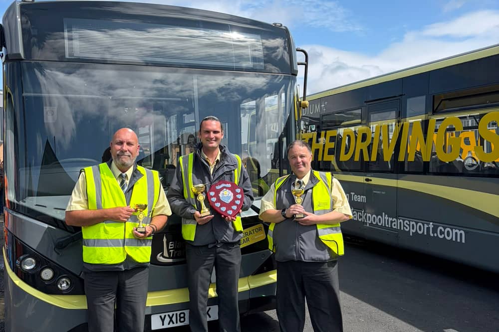 Blackpool Transport’s Driver of the Year, Christian Williams (centre), with runner-up Mark Whitehead and Colin Freeman, who finished in third place.

