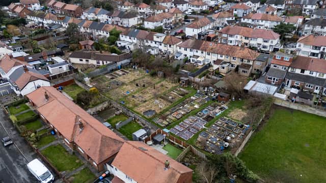 Aerial view of Sandringham Avenue, another allotment which could be contaminated within the Hillhouse Technology Enterprise Zone in Thornton