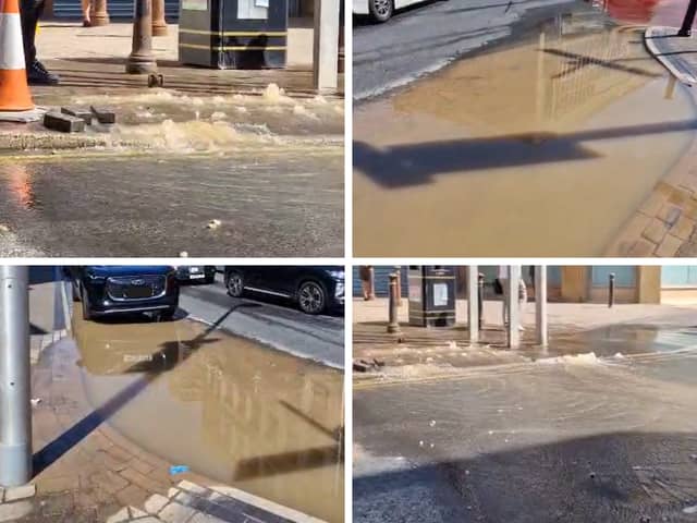 Burst water pipe on Blackpool's Market Street