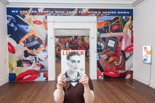 Linder: The Return of Linderland, a new exhibition at the Grundy Art Gallery. Pictured is volunteer Hannah Mather.