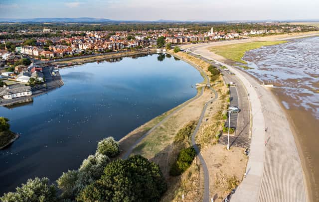 Aerial shot of Fairhaven Lake and surrounding areas which have been a yellowy-brown colour for several weeks, as we head for another dry spell. Photo: Lucinda Herbert