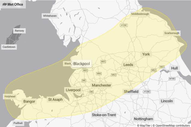 The Met Office has issued a yellow thunderstorm weather warning for Blackpool and the Fylde coast
