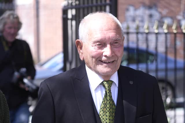 Tommy Cannon arrives for the funeral of stand-up comedian Jimmy Cricket.