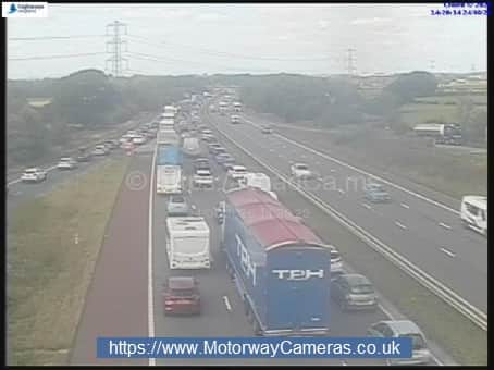Lane 3 (of 3) is closed on the M6 in both directions between J32 (Preston) and J33 (near Lancaster) due to planned roadworks. Works are scheduled until Tuesday evening