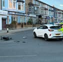 Pictures from scene as car and e-bike collide on Hornby Road in Blackpool as Lancashire Police attend incident
