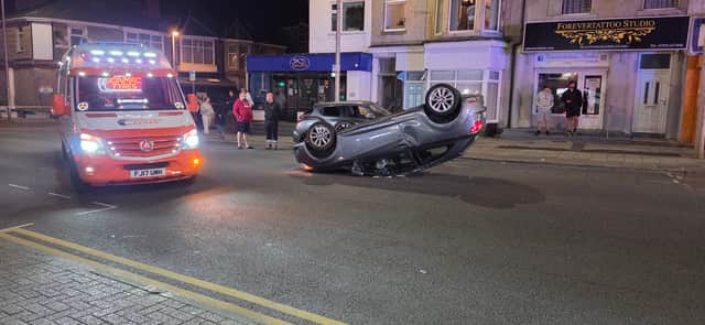 Overturned car left with severe damage on Lytham Road in Blackpool after late night incident