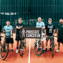 The Tour de 4 2026 riders (l to r) Dave Brown, Mark Kingsley, Stewart Dyson and Dave Peebles, flanked either side by Robin Lawson and Roy Clarke, the co owners of Performance Padel.