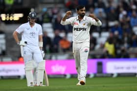 Blackpool CC professional Ali Usman celebrates dismissing Gus Atkinson during Pakistan's Test defeat at Headingley