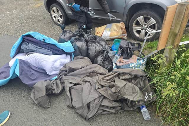 Litter left by 'fly campers' in the Lake District.