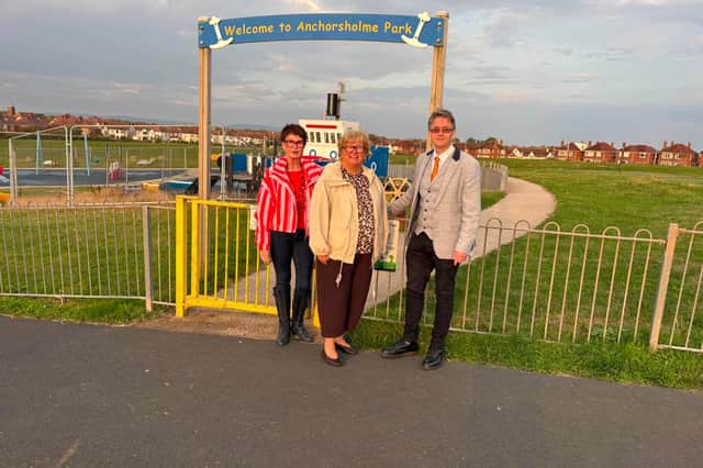 Cllrs Julie Sloman, Anita cooper and Paul Galley in Anchorsholme Park
