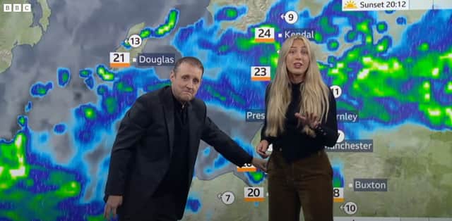 Peter Kay gatecrashes Blackpool BBC North West presenter's weather report live on air