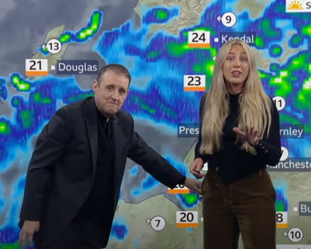 Peter Kay gatecrashes Blackpool BBC North West presenter's weather report live on air