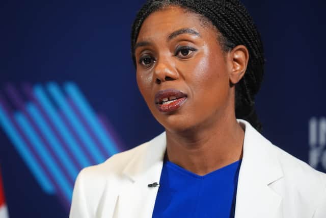Conservative Party leader Kemi Badenoch delivers a speech