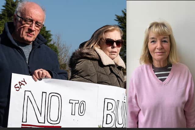 Cllr Lynn Bowen (right) and campaigning residents objected to proposals for a large housing development in Stalmine