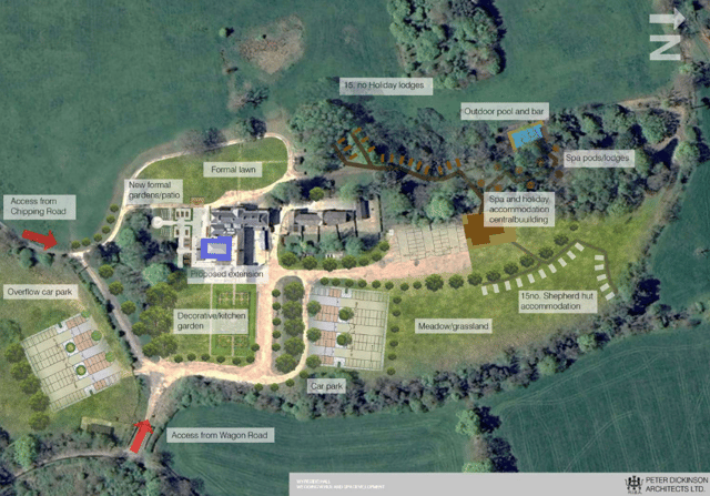 A birds eye view of the estate, along with the proposed building locations